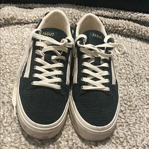 Faguo Women's Green velvet and White  Sneakers. Size 9. Like New